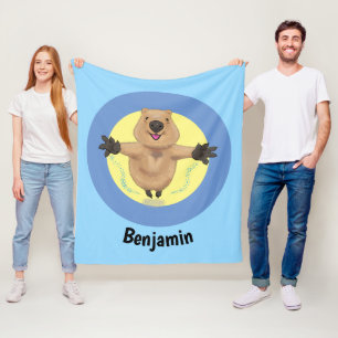 Happy jumping quokka cartoon design fleece blanket