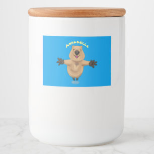 Happy jumping quokka cartoon design food label