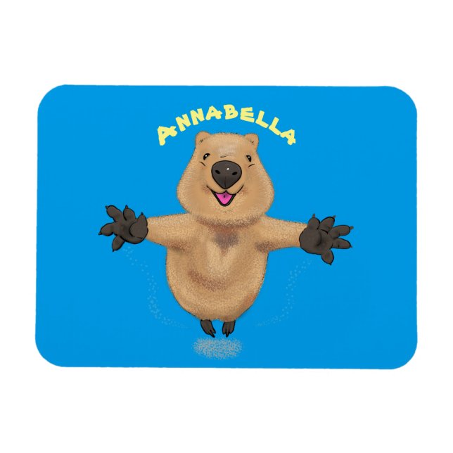 Happy jumping quokka cartoon design magnet (Horizontal)