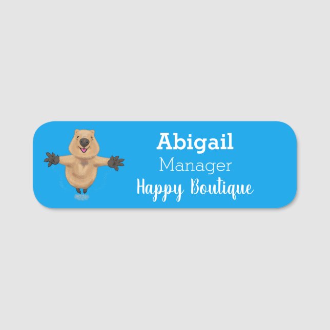 Happy jumping quokka cartoon design name tag (Front)