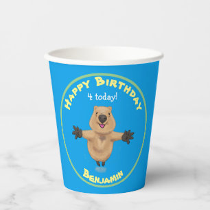 Happy jumping quokka cartoon design paper cups