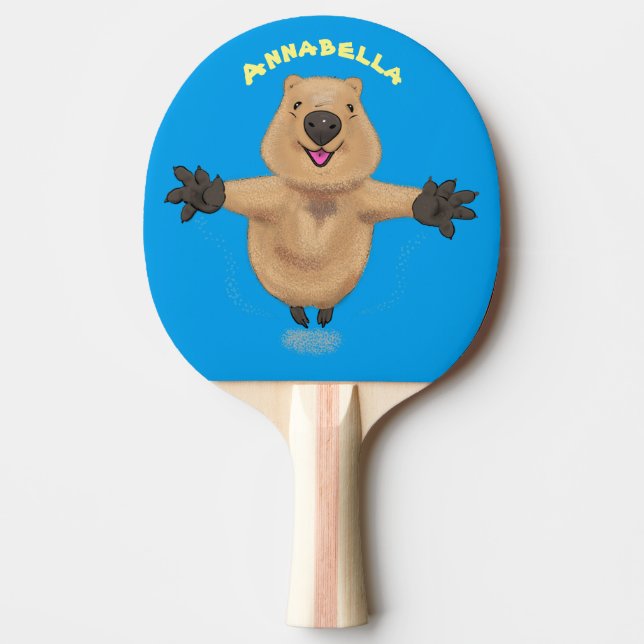 Happy jumping quokka cartoon design ping pong paddle (Front)