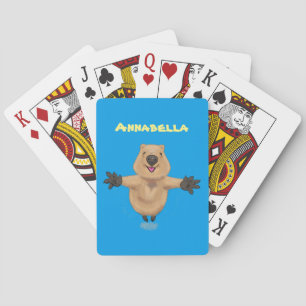 Happy jumping quokka cartoon design playing cards