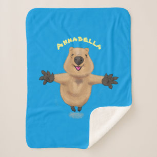 Happy jumping quokka cartoon design sherpa blanket