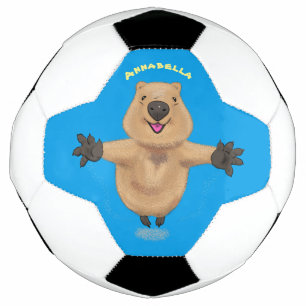 Happy jumping quokka cartoon design soccer ball