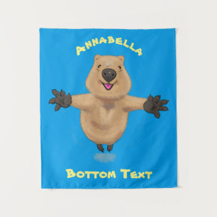 Happy jumping quokka cartoon design tapestry