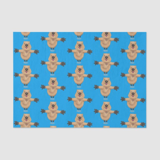 Happy jumping quokka cartoon design tissue paper (Front)