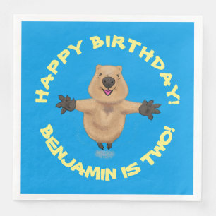 Happy jumping quokka personalized cartoon birthday napkin
