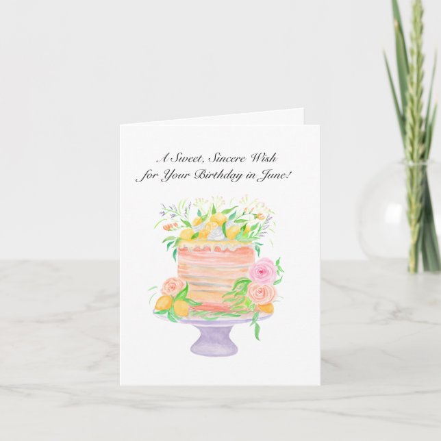 Happy June Birthday Roses and Lemons Cake Card (Front)