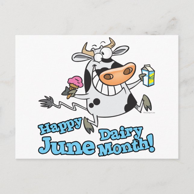 happy june dairy month funny cartoon cow postcard (Front)