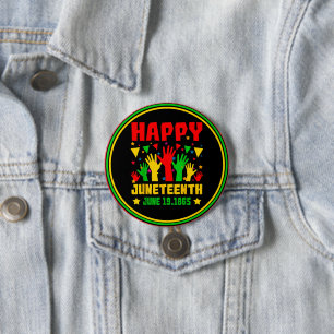 Happy Juneteenth Black Red Green Yellow Hands 7.5 Cm Round Badge