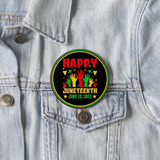 Happy Juneteenth Black Red Green Yellow Hands      7.5 Cm Round Badge (In Situ)