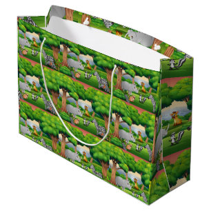Happy Jungle Animals in a Landscape Large Gift Bag