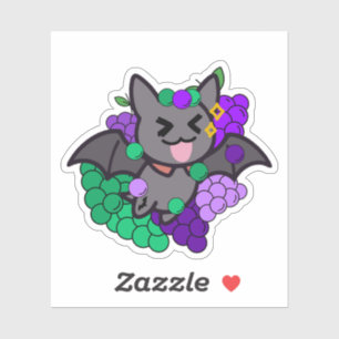 Happy Kawaii Bat with Purple Grapes - Whimsical Fr