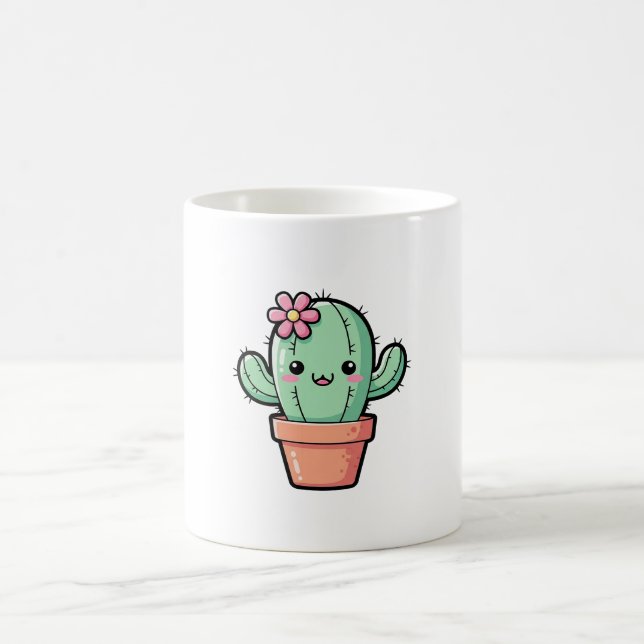 Happy Kawaii Cactus – Cute Illustration Coffee Mug (Center)