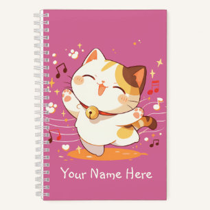 Happy Kawaii Calico Cat Dancing to Music Notebook