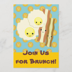 happy kawaii  eggs bacon brunch breakfast invitation