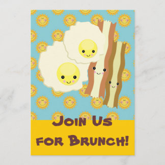 happy kawaii  eggs bacon brunch breakfast invitation