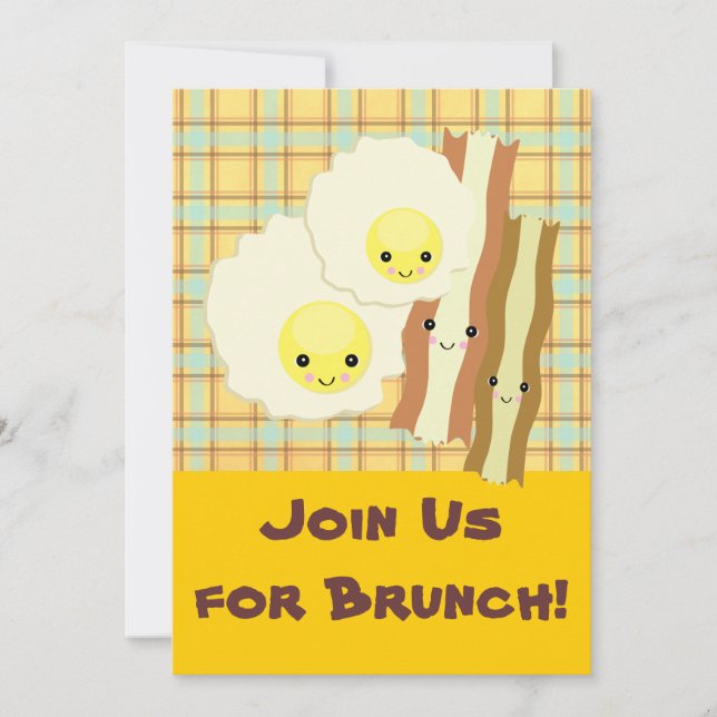 happy kawaii  eggs bacon brunch breakfast invitation (Front)
