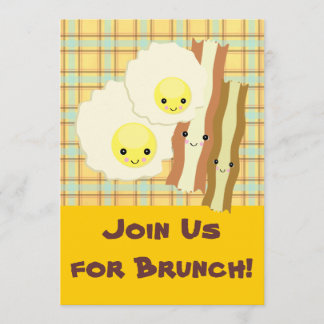happy kawaii  eggs bacon brunch breakfast invitation
