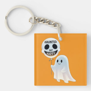 Happy Kawaii Ghost with Skull Balloon Key Ring