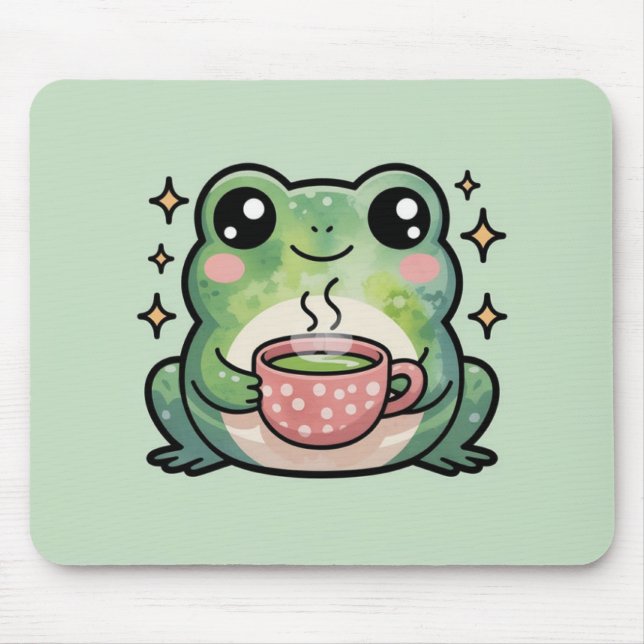 Happy Kawaii Matcha Frog Mouse Pad (Front)