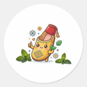 Happy Kawaii Moroccan Balgha - Traditional Yellow  Classic Round Sticker