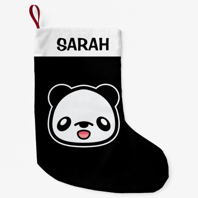 Happy Kawaii Panda With Custom Name Small Christmas Stocking (Front)