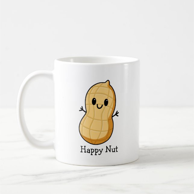 Happy Kawaii Peanut Cartoon – Cute Smiling Nut  Coffee Mug (Left)