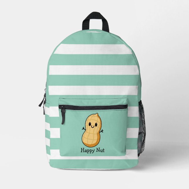 Happy Kawaii Peanut Cartoon – Cute Smiling Nut  Printed Backpack (Front)