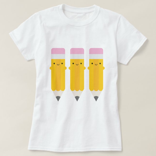 Happy Kawaii Pencils T-Shirt (Design Front)
