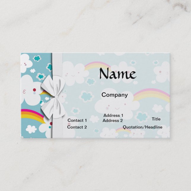 happy kawaii rainbow and cloud sky pattern business card (Front)