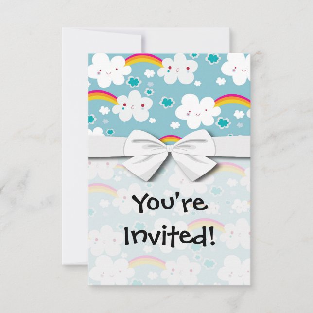 happy kawaii rainbow and cloud sky pattern invitation (Front)