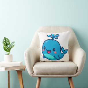 Happy Kawaii Whale Sticker – Cute Ocean Friend Cushion