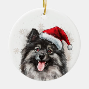 Happy Keeshond Dog Christmas Personalized Ceramic Tree Decoration