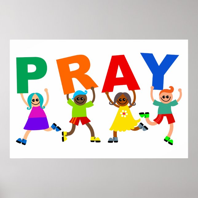 Happy Kids Faith Pray Cute Cartoon Expression Text Poster (Front)
