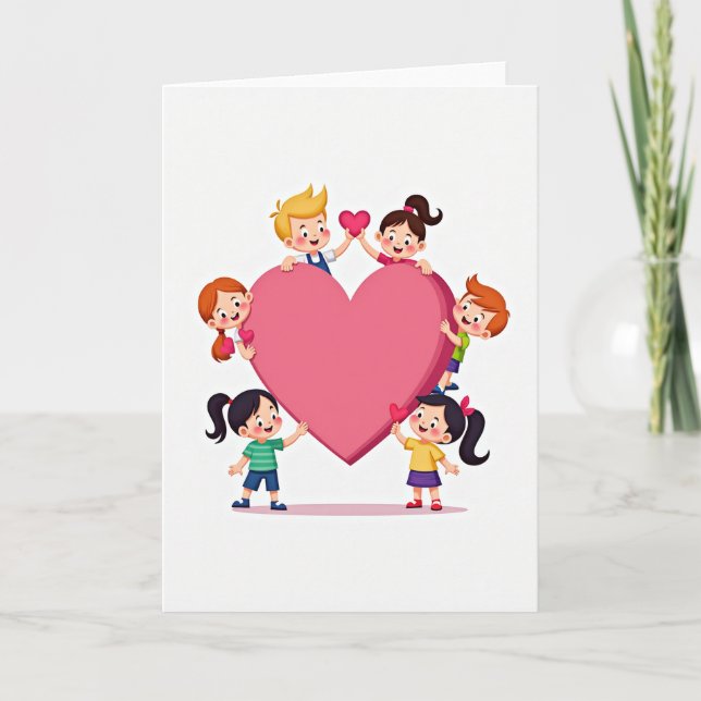 Happy Kids Loving Hearts Card (Front)