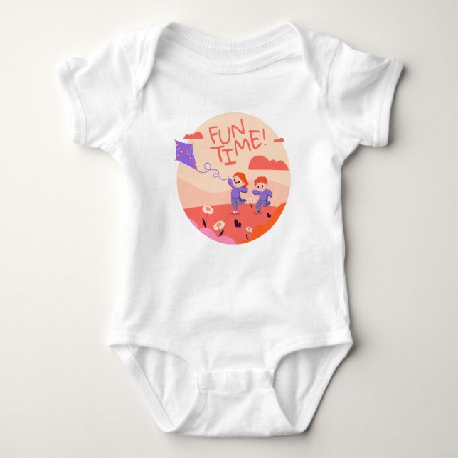 Happy Kids Running with a Kite Red Baby Bodysuit (Front)