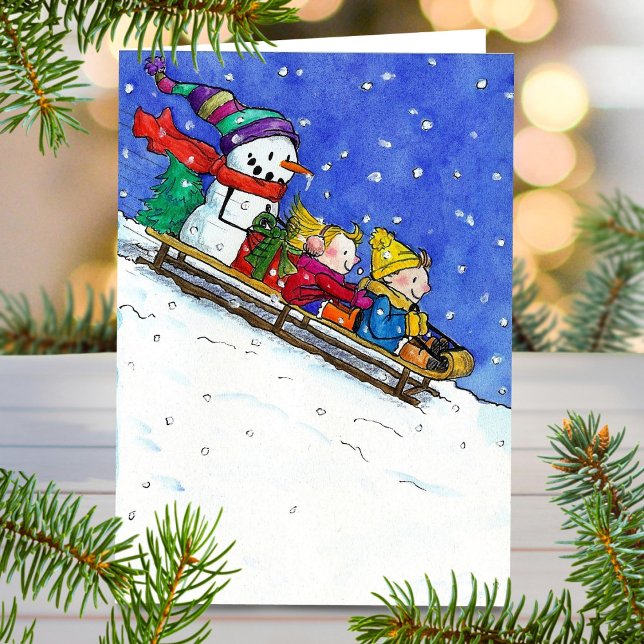 Happy kids sledging greeting card (Creator Uploaded)