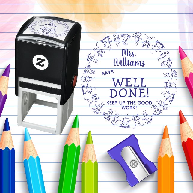 Happy Kids Teacher Says Well Done Personalised Self-inking Stamp (Creator Uploaded)