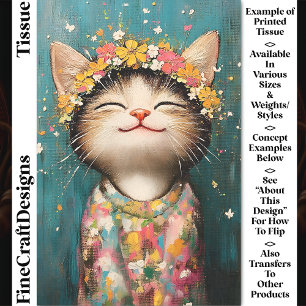 Happy Kitten Cat, Flower Crown, Pink CQ8 Decoupage Tissue Paper