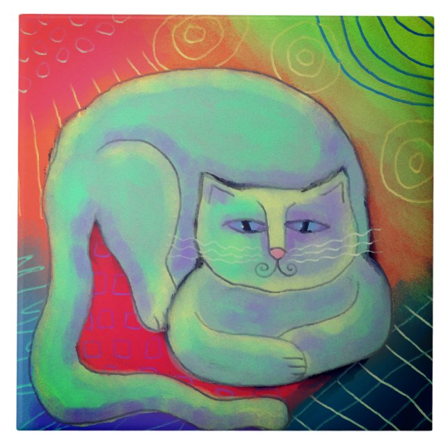 Happy Kitty Abstract Digital Painting Tile (Front)