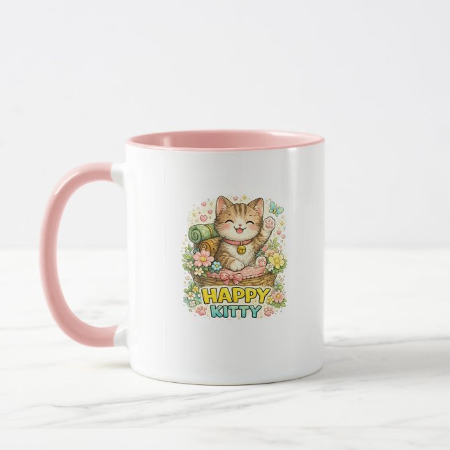 Happy Kitty Cute Floral Coffee Mug (Left)