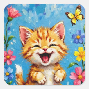 Happy Kitty Garden Square Sticker
