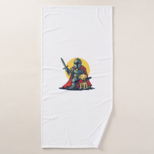 Happy Knight with dog for funny adults and kids Bath Towel
