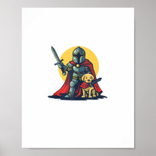 Happy Knight with dog for funny adults and kids Poster