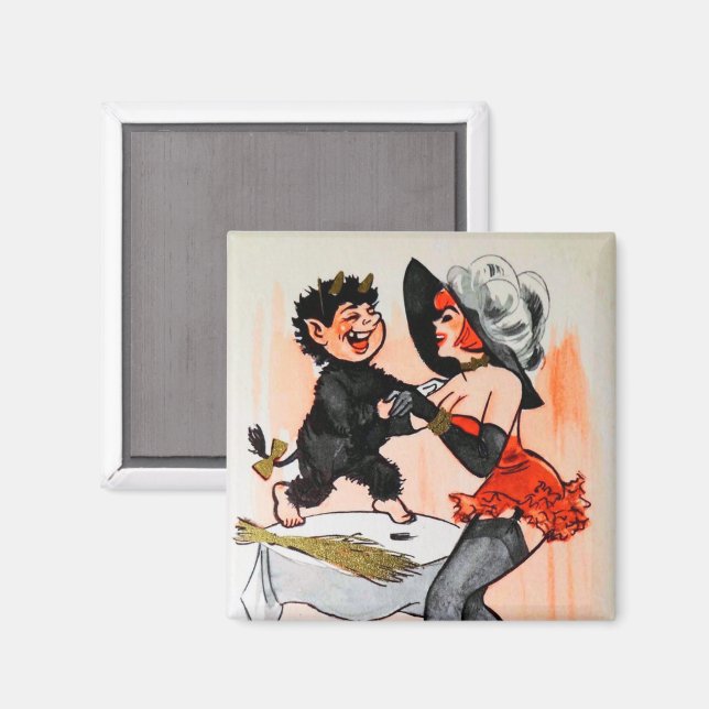 Happy Krampus with Temptress Vintage Christmas Magnet (Front/Back)