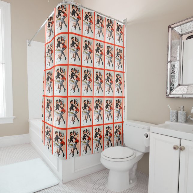 Happy Krampus with Temptress Vintage Christmas Shower Curtain (In Situ)