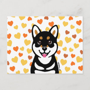 Happy Kuro Shiba Postcard Hearts
