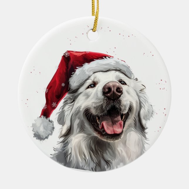 Happy Kuvasz Dog Christmas Personalized Ceramic Tree Decoration (Front)